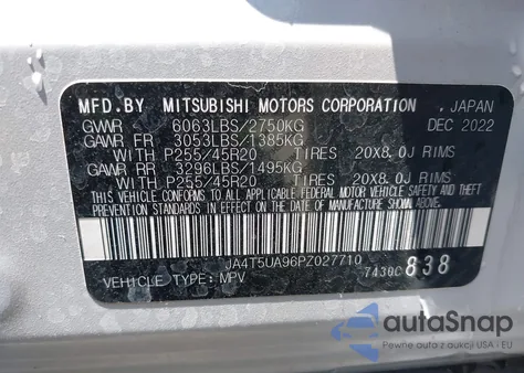 2023 Mitsubishi Outlander Phev Se S-Awc из США, поврежденный, VIN JA4T5UA96PZ027710